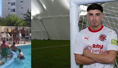 فيديو لاعب يرمي سيدة بكرسي في المسبح